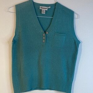 Persona Women's V-Neck Teal Sweater Vest 70s